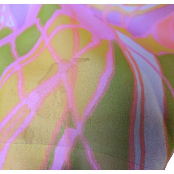 Dress 1960-75 Go Go Union Made Pink Green Psychedelic Bows Flowy - Picture 12 of 15